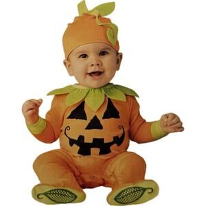 Jack-o-Lantern Pumpkin Baby Infant Halloween Costume Size 6-12M Jumper & Hat NEW